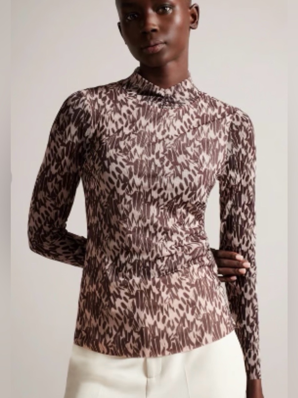 Ted Baker London Jumila Animal Print Mesh Mock Neck Top Size 1